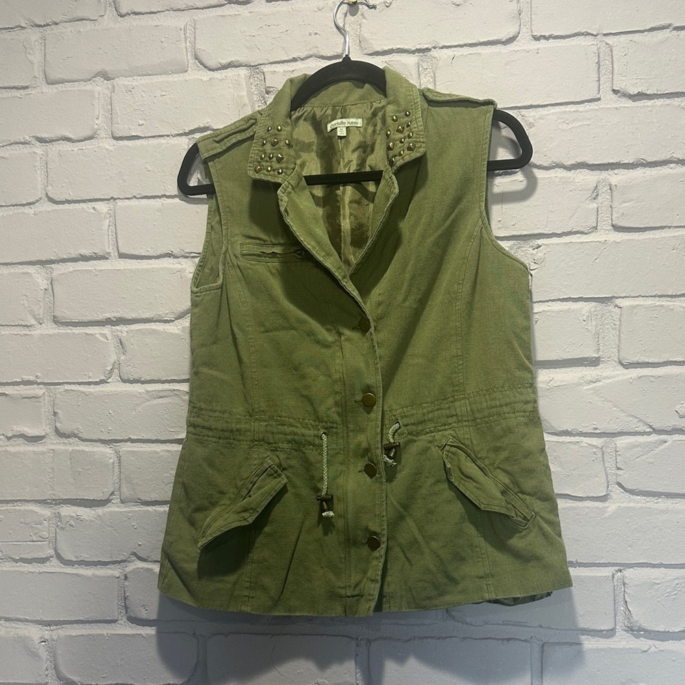 Charlotte Russe Khaki Green Vest with Studded Collar size M
